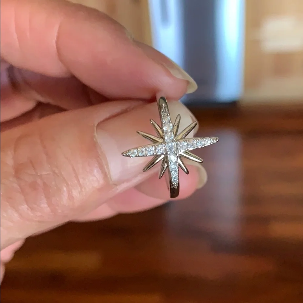 White Sapphire .925 Plated Star Ring - Picture 4 of 5